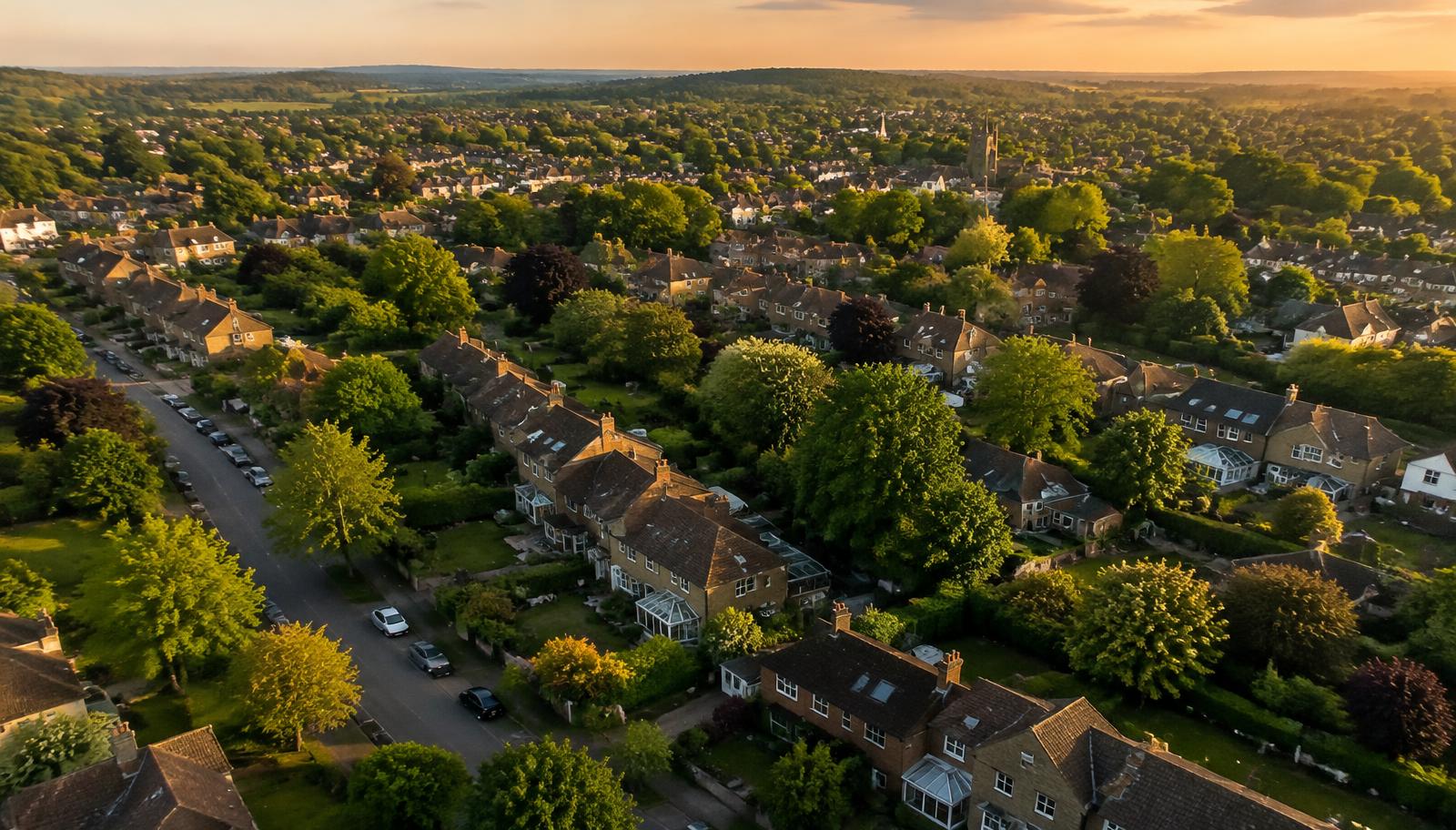 Aerial view of an English town